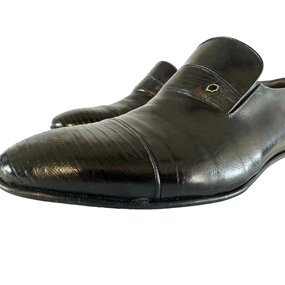 Aldrovandi Men's Black Leather Slip-On Loafers Hand made in Italy US 10.5 EU 9.5